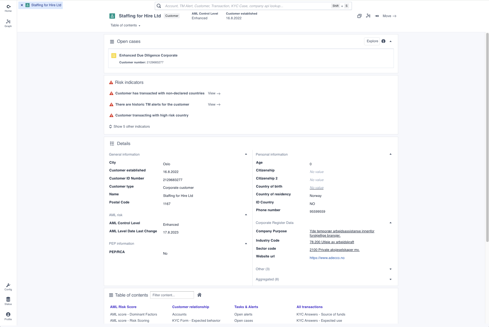 Customer object view